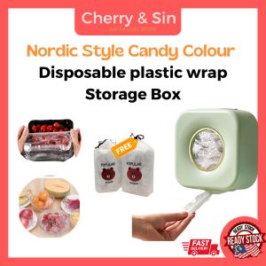 🇲🇾 Disposable Plastic Wrap Food Cover Storage Box Punch Free Wall Hanging Kitchen/ Living Room/ Shoe Cover/ Shower Cap Storage Box