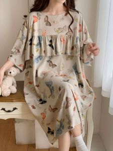 Artificial Cotton Nightdress Summer Thin Nipple Coverage Internet Celebrity Dress Loose Viscose Staple Fiber Pajamas Plus Size Outerwear Homewear