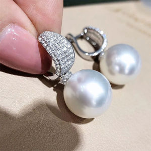 Huitan Luxury CZ Imitation Pearl Earrings for Women Silver Color Temperament Elegant Lady Earrings Wedding Party Fashion Jewelry