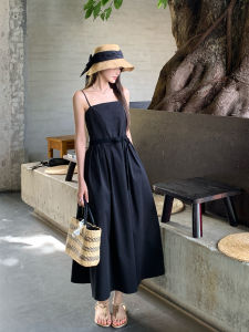 Li Xing Meng Hepburn Style Black Slimming Long Dress Womens Summer New High Waist A-Line Gown Elegant Classy Feel Maxi Dress