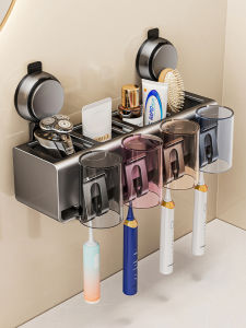 Bathroom Wall-Mounted Suction Cup Toothbrush Holder Modern Minimalist Style Aluminum Alloy Drainage Toothpaste Toothbrush Cup Rack