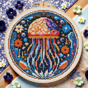 HUACAN Jellyfish Embroidery marine animal With Hoop New Tools Cross Stitch Sets Printed Canvas Flower Needlework Craft