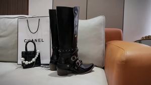 Womens Chunky Heel Knight Boots Black Punk Niche Personality Long Boots American Style R plus Size Cross-Border Boots