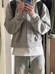 Loose Boxy Style Mens Jacket Autumn Winter Pure Color Neutral Shoulder Drop Zipper Lightweight Fleece Short Hoodie Sweatshirt