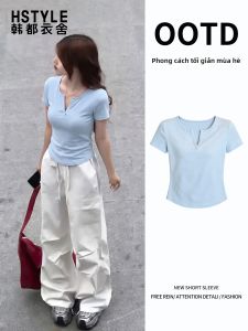 HSTYLE | Áo Thun Dáng Ôm cổ V Phong Cách Đơn Giản