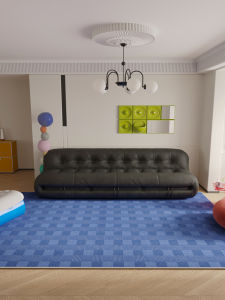 Blue Plaid Carpet Modern Minimalist Style Living Room Bedroom Sofa Area Rug Easy to Clean Geometric Pattern Machine Washable