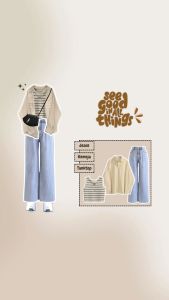 One set 3in1 ( Kemeja Polos Wanita + Celana Jeans Highwaist + Tanktop Salur) - KA124