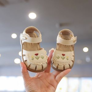 Princess Summer Sandals for Baby Girls Soft Bottom Learning to Walk Shoes Covering Head Childrens Footwear PU Leather