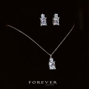 Elegant Simple Zircon Necklace Earring Set Perfume Bottle Pendant Clavicle Chain Wedding Dress Accessory Sparkling Fashion Jewelry