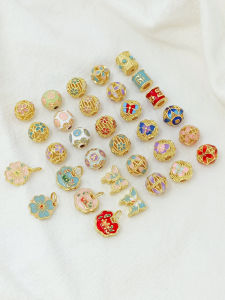 Retro Hollow Ball 18K Copper Plated Oil Drop Strong Color Retention Bracelet Accessories DIY Jewelry Parts Turquoise Spacer Beads