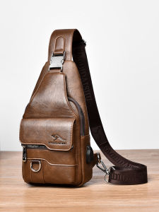 Casual Mens Crossbody Chest Bag Leather Single Shoulder Bag Trendy Small Backpack Zipper Closure Pure Color PU Material