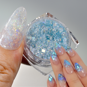 1Jar Blue Aurora Opal Nail Powder Ultra-thin Sparkle Mermaid Opal Flakes Fantasy Holographic DIY Manicure Blue Edelweiss Sequins