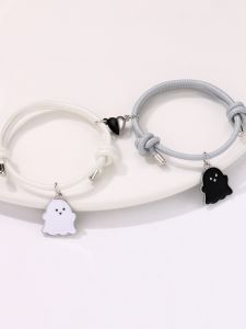 สร้อยข้อมือรูปผีสีดำและขาวพร้อมหัวใจแม่เหล็ก จี้ต่อ แหวนคู่ ของขวัญเพื่อนสนิทสำหรับแฟนหนุ่ม สร้อยข้อมือแฟชั่น