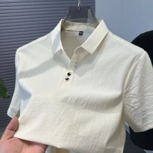 High Quality Casual Mens Polo Shirt Vintage Turn-down Collar Half Sleeve Cotton Linen Shirt Summer Simple Solid Color Handsome T-shirt