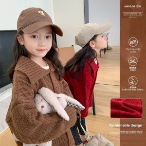 Retro Style Pocketed Girls Cardigan