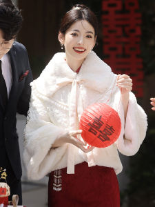 Wedding Outerwear Shawl Thickened Winter Bride Multi-Functional Loose Hanfu Cowl Neck Long Rectangular Chinese Style Womens Fashion Accessory