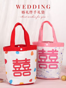 Wedding Favor Handbag High-End Sensation Red Wedding Candy Box Bucket Bag Maid of Honor Canvas Bag Drawstring Sugar Box