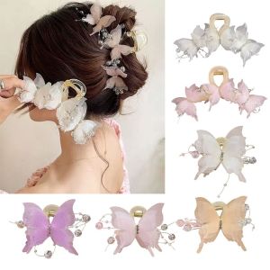 FUDESHE ชุดคลุมศีรษะ กรงเล็บผมผีเสื้อ ที่หนีบผม อุปกรณ์เสริมผม คลิปปลาฉลาม กิ๊บหนีบผม แฟชั่นสำหรับผู้หญิง ผีเสื้อจับผม ฤดูหนาวฤดูใบไม้ร่วงฤดูหนาว