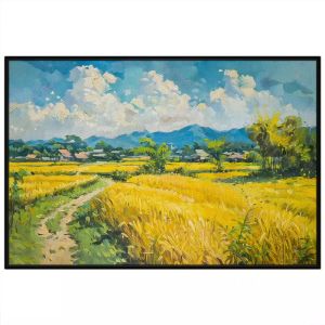 Tranh phong cảnh làng quê cánh đồng lúa chín vàng tranh treo tường tranh dán tường in canvas. CGI-479