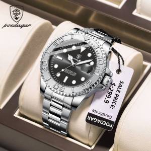 POEDAGAR Luxury Men Watch Business Quartz Man Clock Sports Waterproof Luminous Date Stainless Steel Male Reloj+box