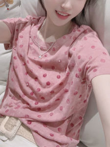 Shalldoer | Áo thun tay ngắn cổ tròn họa tiết chấm bi thời trang mùa hè mỏng thoáng khí đa năng cho nữ phong cách mới 2025