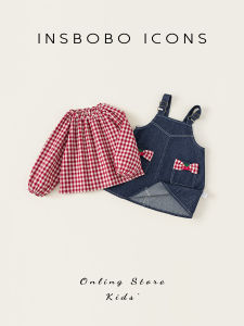 Girls Autumn Outfit Cotton Overalls Skirt Set Child Clothing Toddler Girls Ensemble Fashionable Plaid Long Sleeve Onesie