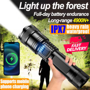 lampu suluh Light up the forest LED Flashlight Lampu suluh terang jarak jauh Zoomable with Power Display USB Rechargeable torch light super bright camping light IPX7 waterproof 4900N+