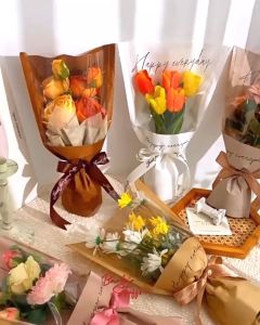 ซองใส่ดอกไม้ ถุงห่อดอกไม้ กระดาษคราฟท์สกรีนลาย Happy Everyday ซองพลาสติกห่อดอกไม้