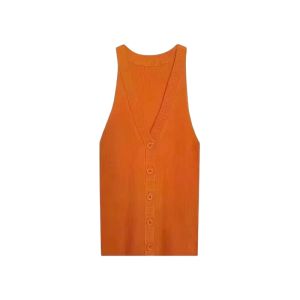YUEZHONGWEI | Red V-Neck Ice Silk Knitted Strap Vest Women Summer Outerwear Design Sensation Slim Fit Sleeveless Top Fashionable Commute Style