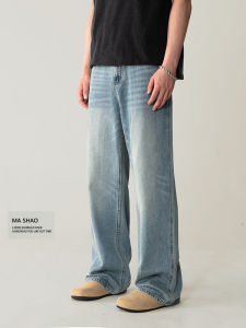 กางเกงยีนส์ทรงหลวมขาตรงสำหรับผู้ชาย กางเกงขายาวทรงหลวมสไตล์อเมริกัน กางเกงยีนส์ทรงหลวมสไตล์สตรีท กางเกงยีนส์ทรงหลวมสำหรับฤดูร้อน