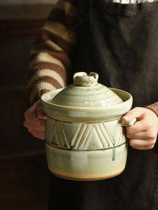 Traditional Chinese Ceramic Clay Pot Stove Top Soup Maker Vintage Style round Bottom 2.3L Capacity Home Use Cookingware