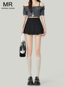 Váy Ngắn Chữ a Cạp Cao Bằng Vải Da Sika Màu Đen Phong Cách Retro Cho Nữ Mùa Thu 2025 Váy Ngắn Xếp Ly Gợi Cảm Cho Nữ