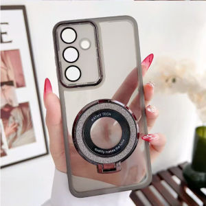 Transparent Magnetic Phone CaseBuilt-in Lens ProtectorGlitter Ring KickstandShockproof Anti-Drop Clear Cover For Realme 2 Pro 3 Pro Realme 5 Pro 5i 5s Realme 6 6i 6s Realme 7 7i Realme 8 Pro 8i Realme 9i Case