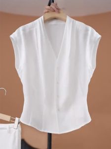 QINGNAER | Simple Leisure Sleeveless Waist-Shaping V-Neck Plus Size Womens Vest Blouse