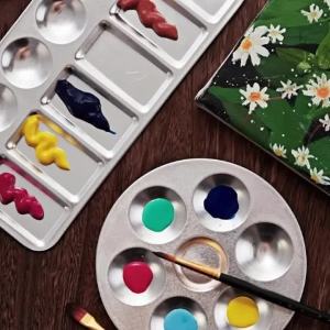 1pcs Aluminum Color Palette 6 Hole Square Circular Childrens Painting Color Palette Watercolor Acrylic Pigment Palette