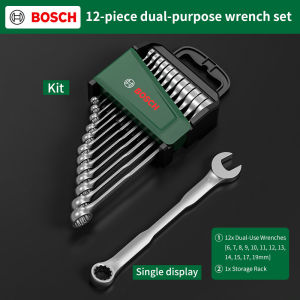 Bosch | BOSCH 12/15PCS Ratchet Combination Wrench SetCR-V SteelMatte Chrome PlatingHigh TorqueStorage CaseHand Tools for AutoRepair