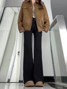 เรโทรบาน เดนิม กางเกงยีนส์ สูง เอว ขาตรง ความยาวพื้น กางเกง ผู้หญิง แฟชั่น ฤดูใบไม้ผลิ ฤดูใบไม้ร่วง สูง เอว กางเกงขาม้า