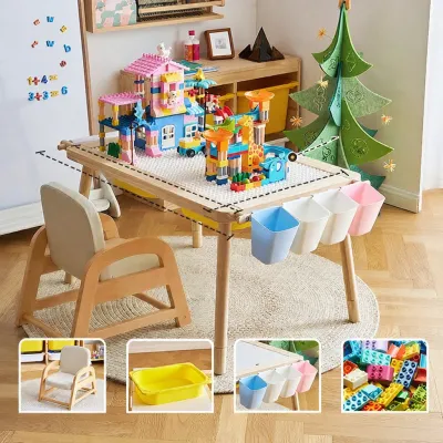 Height Adjustable Wooden Multi-functional Sensory Game Table for Kids