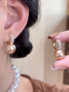 Champagne Colored Pearl Micro-Set Zircon Earrings Womens Fashion 2024 New Trendy Drop Earrings Luxury Sensation Autumn Winter Earrings