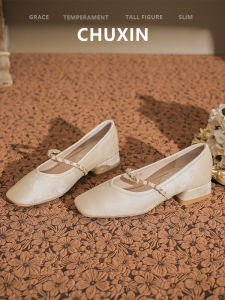 เรียบหรู ส้นเตี้ย นุ่ม หนัง รองเท้าแฟชั่นเดี่ยวสําหรับผู้หญิง เหมาะสําหรับ ฤดูใบไม้ผลิ ฤดูใบไม้ร่วง รองเท้าส้นหนาหัวเหลี่ยมปาร์ตี้