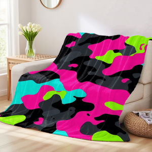 Beast Kingdom | Neon Camo Winter And Summer French Plush Blanket Soft And Fluffy Comfortable Wool Blanket Sofa Ideal Gift