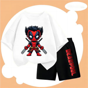 Hot Toys | Cartoon Drip Deadpool Print Kids Cotton T Shirt Shorts 2 Pieces Set Boys Girls 2026 Summer Casual Outfit Tshirt Suit