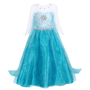 LEMON 2025 ชุดคริสต์มาสสำหรับเด็ก Frozen Princess Skirt Elsa Elsa Girls เดรสแขนยาว 3-8y