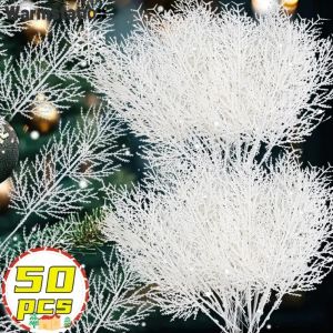 10/50pcs Christmas Artificial Snow Pine Needles Xmas Tree Fake Snow Pine Branches Ornament New Year Party DIY Table Decoration