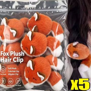 5Pcs 3D Plush Fox Hair Clips Non Slip Cartoon Animal Side Bangs Barrettes Cute Fluffy Hair Accessory for Girls Gift