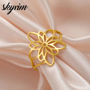 SKYRIM Titanium Stainless Steel Ring Gold Flower of Life Adjustable Ring Fashion Jewelry