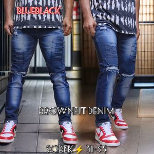 Celana Jeans Sobek Pria Panjang Stretch Melar Denim Tebal Slimfit Skinny Size 28-33