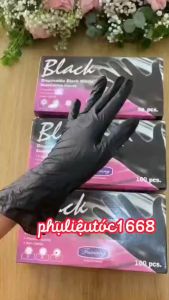 Găng Tay Đen Không Bột Hộp 50 Chiếc Đen Nhám Bao Tay Cao Su Đen Dùng Trong Salon tóc Spa Phun Xăm Thẩm Mỹ