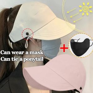 Summer Wide Brim Sunhat Women Sun Hats Foldable Adjustable Outdoor Beach Bucket Hat UV Protection Visors Fisherman Ponytail Caps