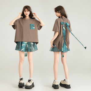 Keiko | Traditional Chinese Style Bow Sash White Summer Short Sleeve T-Shirt